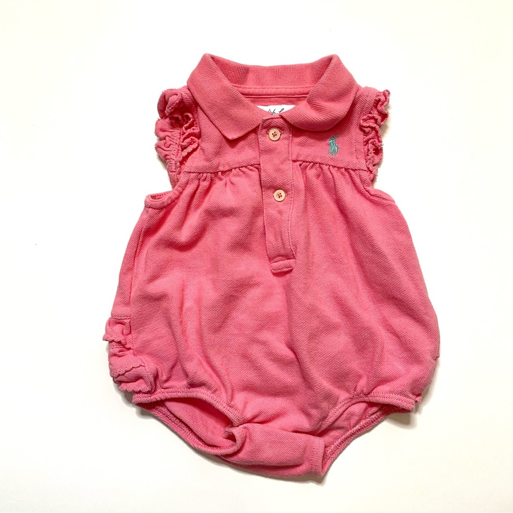 Ralph Lauren Pink Vintage Ruffled Onesie Baby Button Snap Closure